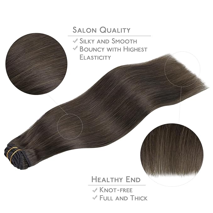 WENNALIFE Clip in Hair Extensions Real Human Hair, 18 Inch 120g 7pcs Human Hair Extensions Clip In Human Hair, Cool Dark Brown Clip In Real Hair Coloured Remy Human
