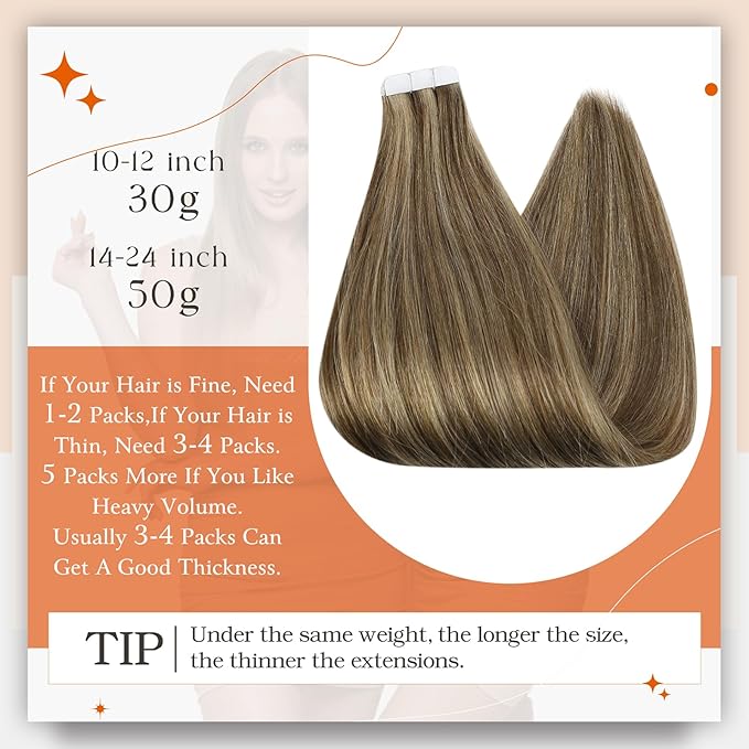 Full Shine Human Hair Extensions Color 4 Brown Highlight 27 Blonde Tape in Hair Extensions 18Inch Long Straight Skin Weft Seamless Invisible Extension for Bridal Hairstyles 100G 40Pcs