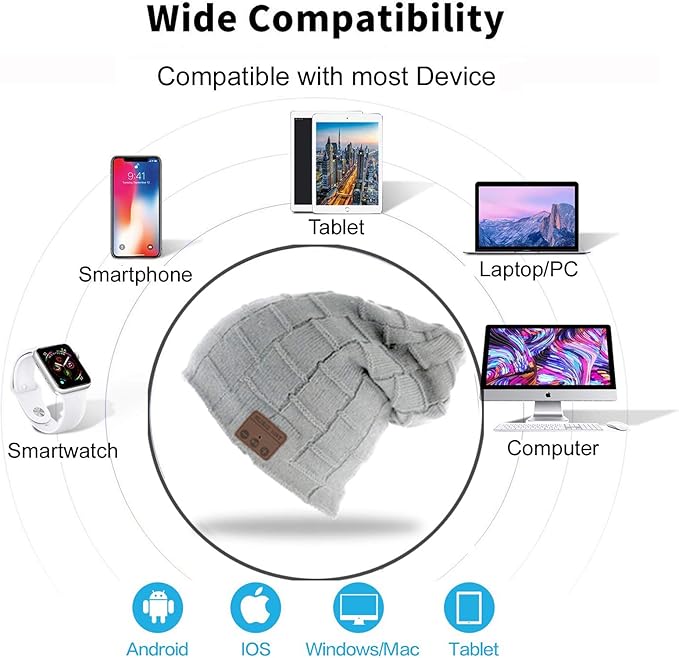 Wireless Hat Music Beanie Headphones for Men Women Winter Warm Beanie Cap Wireless Music Headphone Sports Headset with Mic Handsfree Boys Girls Indoor Outdoor Earphone Earpieces
