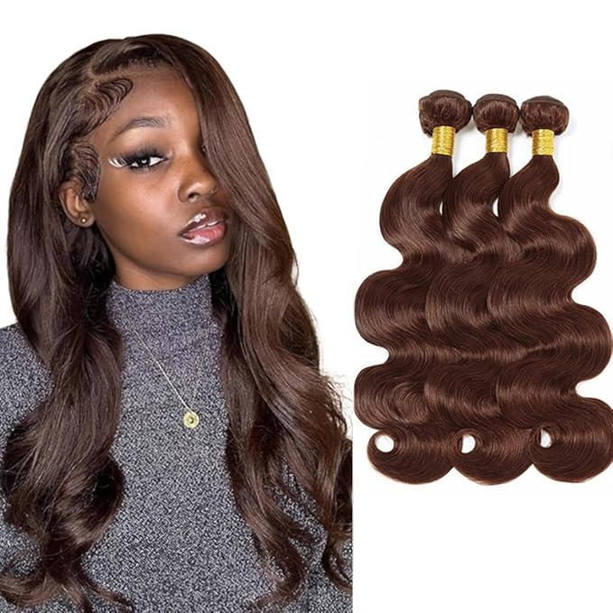 Color 4 Human Hair Bundles Brown Body Wave Bundle Niegmeag Brazilian Virgin Remy Hair 3 Bundles 20 22 24 Inch Double Weft Soft and Silky Chocolate Brown Body Wave Bundle 150g