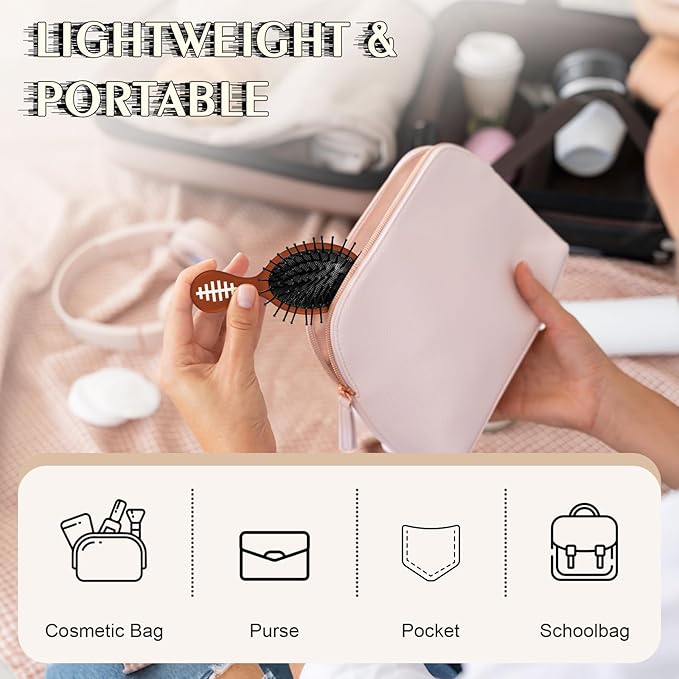12 Pcs Football Mini Detangler Brush, Mini Travel Hair Brush, Bristles Plastic Detangling Brush, No Tangle Soft Flexible Bristles for Straight, Curly, Thick Hair for Football Team Gift Sport Party