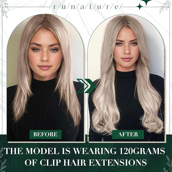 RUNATURE Real Human Hair Clip in Extensions, Short Clip in Hair Extensions, Clip on Hair Extensions for Women, Remy Natural Hair, Add Hair Volume, 10 Inch 50g 3pcs #19P60 Grey Blonde Highlights