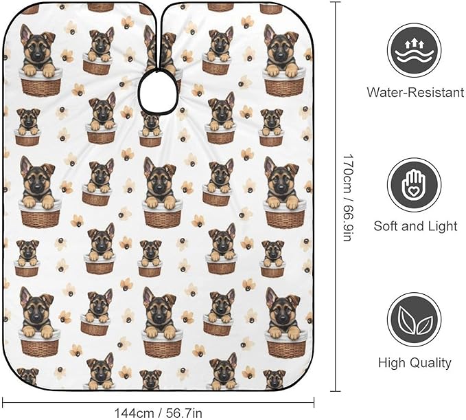 Large Long Hair Cut Cape, Hairdressing Haircut Apron Cute German Shepherd Puppy Dog Hair Cutting Cloak for Hairdressers
