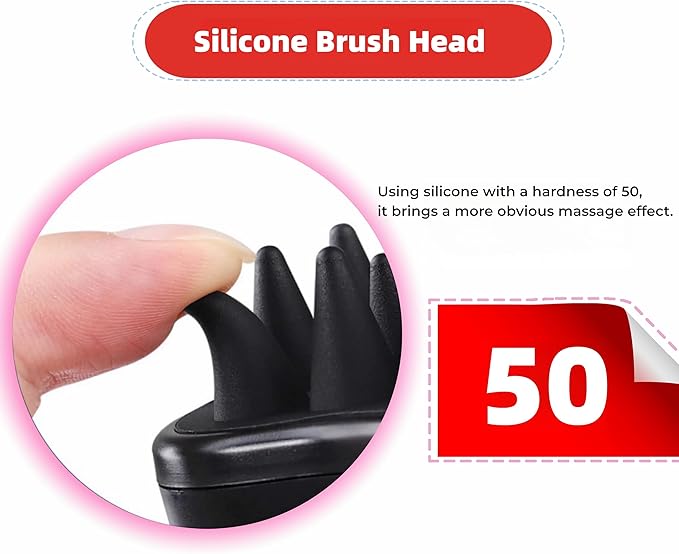 Sonic Scalp Scrubber with Silicone Bristles for Hair Growth & Dandruff Removal, Waterproof, Rechargeable, 3 Vibration Levels (Black)