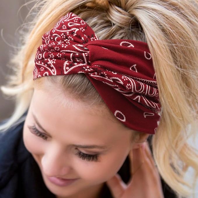 DRESHOW 4 Pack Turban Headbands for Women Wide Vintage Head Wraps Knotted Cute Hair Band Accessories