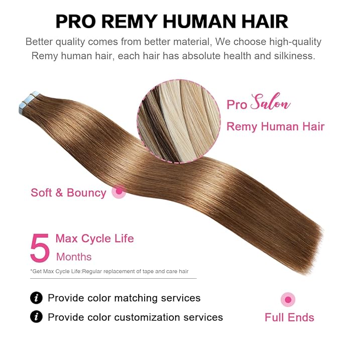 SUYYA Tape in Hair Extensions Human Hair Chestnut Brown 100% Remy Human Hair 50g/pack 20pcs Straight Seamless Skin Weft Tape Hair Extensions(22 inches #6 Medium Brown)