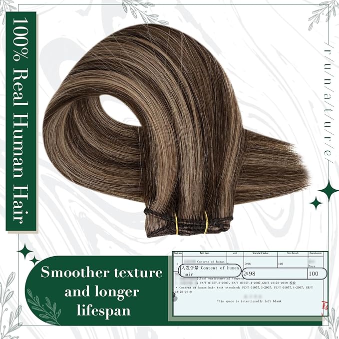 RUNATURE Short Hair Extensions Clip Ins, 10 Inch Real Clip in Hair Extensions for Women, Double Weft Remy Natural Hair, Can Be Styled, 50g 3pcs, #3P12 Walnut Brown Highlight Honey Blonde