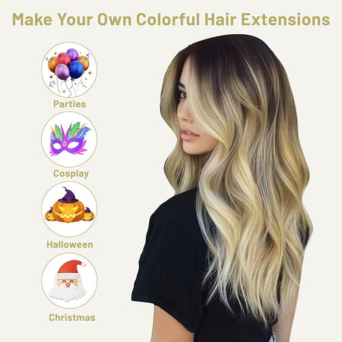 16 Pcs Colored Hair Extensions Curly Wavy Clip in Synthetic Hair Extensions,Colorful Party Highlights Hairpiece Streak for Girls Women Kids Christmas Cosplay Party Gift(Blonde)