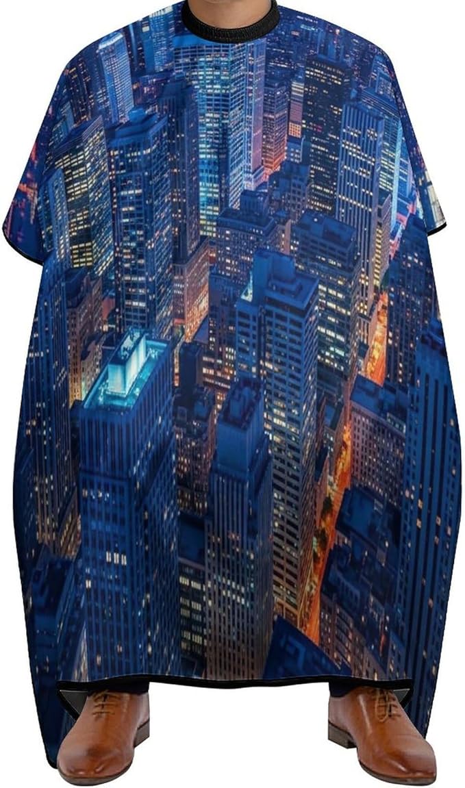 Large Long Salon Gown Cape, Haircut Cloth Apron Cape New York City Skyline Print Haircut Cloth Wrap Protector for Home Stylists