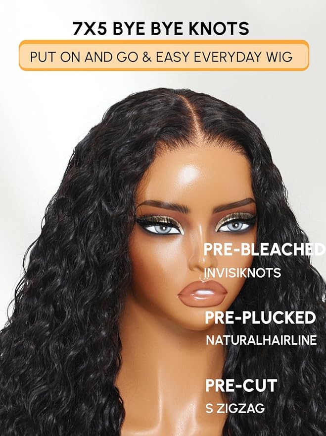 Julia Hair Loose Curly Wave Glueless Wigs Human Hair 7x5 HD Lace Closure Bye Bye Knots Mixed Curls Wig with Invisi Drawstring Pre Plucked Pre Bleached Put on and Go Beginner Friendly 18 Inch