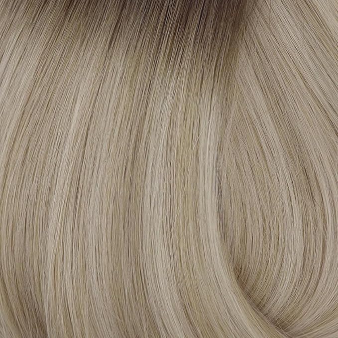 Full Shine Ombre Clip in Hair Extensions 12 Inch Dark Root Brown to Platinum Blonde Real Human Hair with PU Weft Seamless Hair Extensions 8 PCS 95 Grams