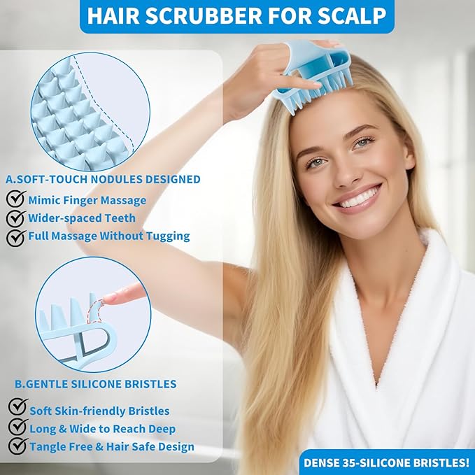 Gentle Scalp Massager,Silicone Scalp Scrubber for Any Hair Type,Soft Scalp Brush for Wet & Dry Use,Head Massage Stress Relax Easy to Hold Hair,Scalp Massager Tool(Blue)