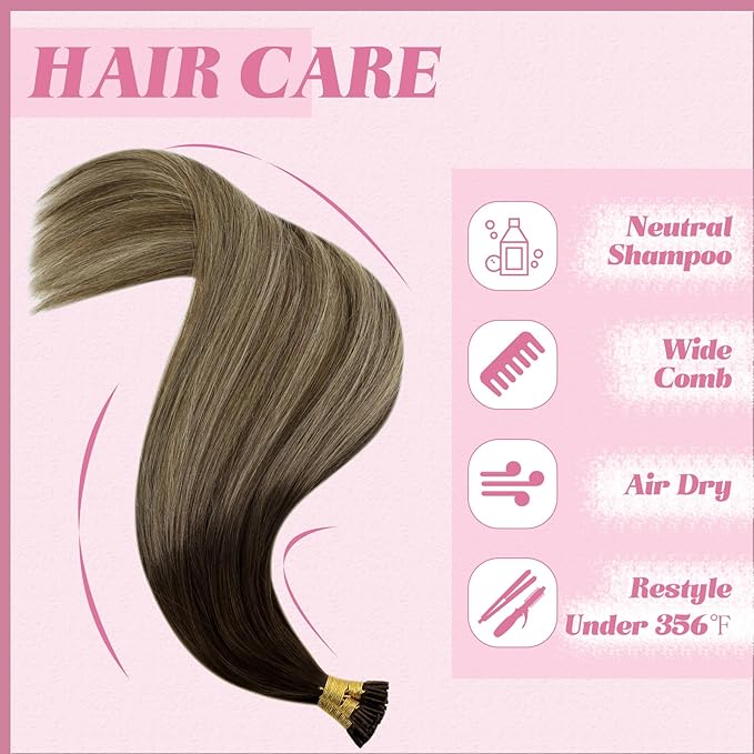 YoungSee I Tip Hair Extensions Balayage Itip Hair Extensions Human Hair Balayage Brown with Blonde I Tips Human Hair Extension 18 Inch Invisible I-Tip Hair Ombre for Adding Hair Volume 50g 60s