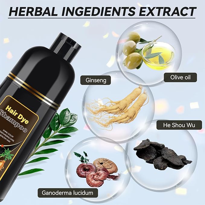 Hair Dye Shampoo Chestnut Brown Men and Women Instant & Easy 3-in-1 Hair Dye Shampoo with Herbal Ingredients Ammonia-free Lasts 30 Days-500ml