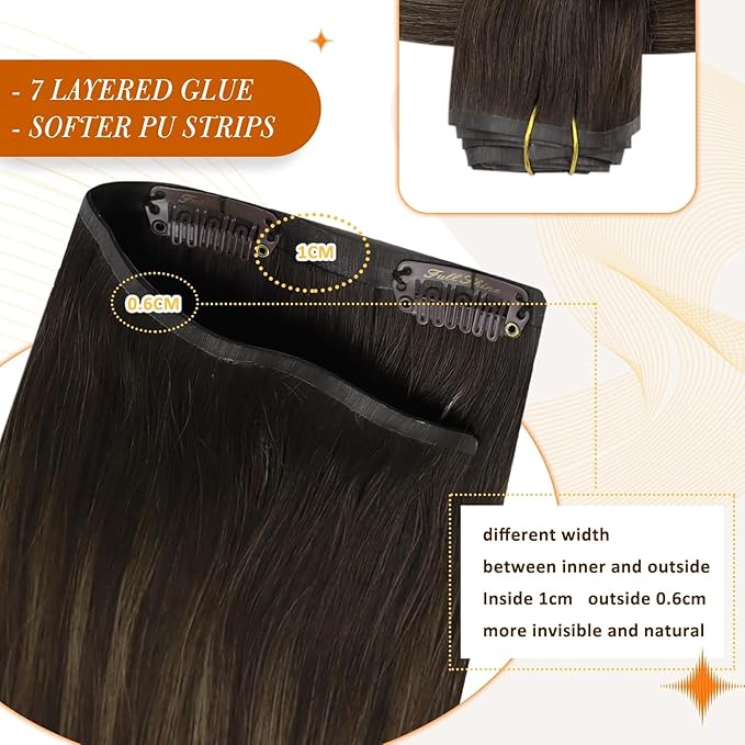 Full Shine Hair Clip in Extensions 20 Inch Invisible Clip in Hair Extensions Balayage Ombre Dark Brown to Light Brown with Honey Blonde Thick Ends 8 PCS 120 Grams