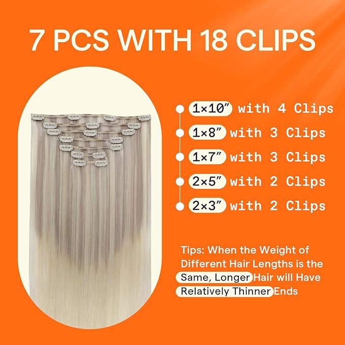 Full Shine Balayage Blonde Clip in Hair Extensions Remy Clip in Extensions Color 18 Ash Blonde to 22 and 60 Platinum Human Hair Extensions Double Weft 18 Inch 120 G 7 Pcs