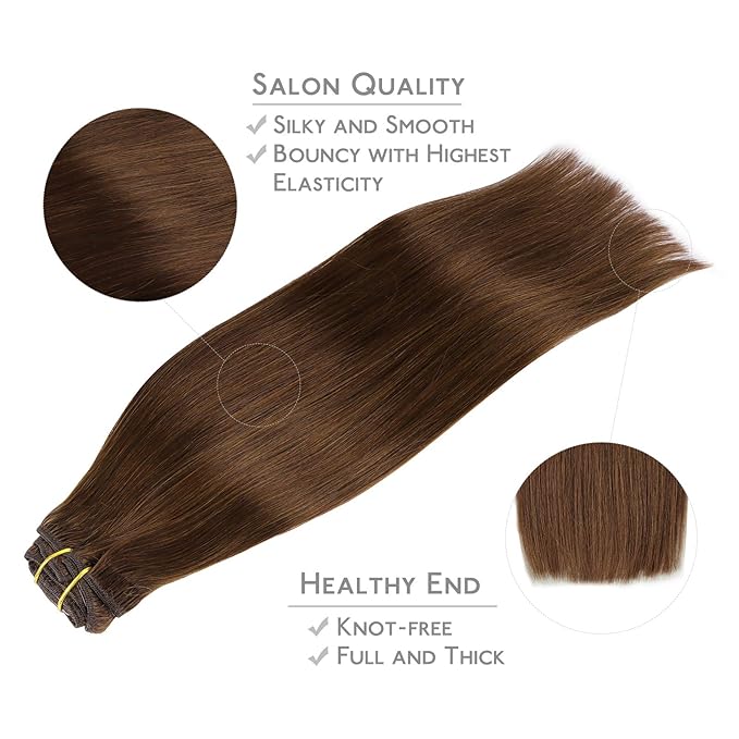 WENNALIFE Clip in Hair Extensions, 150g 22 Inch 9pcs Chocolate Brown Human Hair Extensions Thicker Clip in Hair Extensions Real Human Hair Clip Set Double Weft