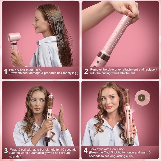 StyleVibe 6-in-1 Air Styler, Hair Dryer & Blow Dryer Brush with Auto-Wrap Curl L/R, Fast Drying, Smooth Blowouts, Root-Lift Volume, No Heat Damage Frizz-Free Thermal Brush, Gifts for Women