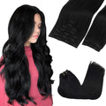 GOO GOO Clip in Hair Extensions Real Human Hair, Remy Human Hair Extensions Clip ins for Women, Natural Human Hair, 22inch 150g 9Pcs, 1 Jet black
