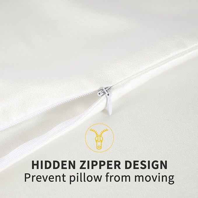 ZIMASILK 100% Pure Mulberry Silk Pillowcase for Hair and Skin Health,Soft and Smooth,Both Sides Premium Grade 6A Silk,600 Thread Count,with Hidden Zipper,1pc(Standard 20''x26'',Ivory)