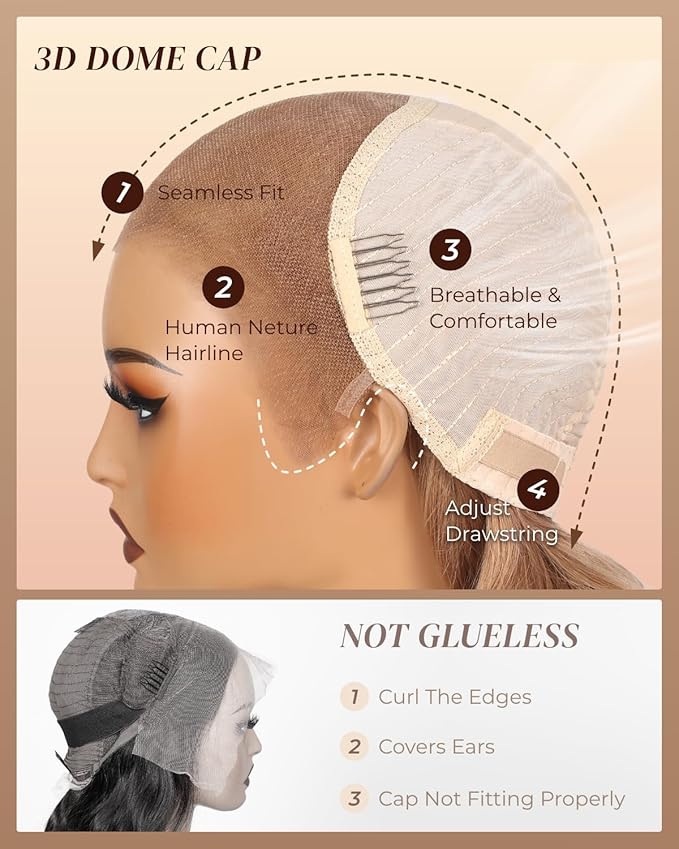 Arabella 13x6 Light Brown Blonde Wig Human Hair Glueless Wigs Human Hair Pre Plucked Pre Cut 13x6 Ear to Ear Full HD Lace Front Wigs 210% Density Straight Wig Drawstring Wig Human Hair 26 Inch