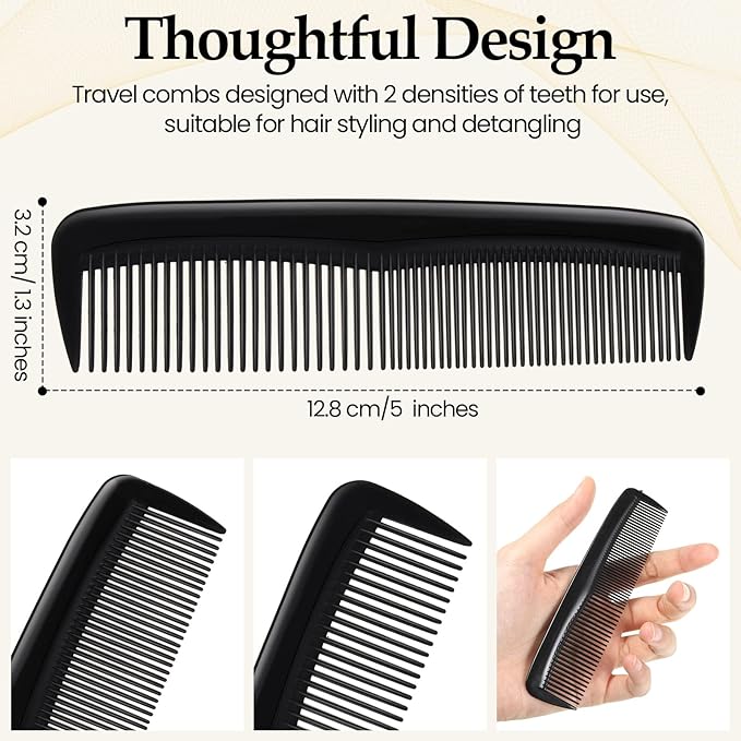Mimorou 150 Pieces Hair Combs Bulk Black Plastic Pocket Hair Combs 5 Inch Fine and Wide Tooth for Women and Men, Hotel, Travel, Charity, Homeless, Nursing Home