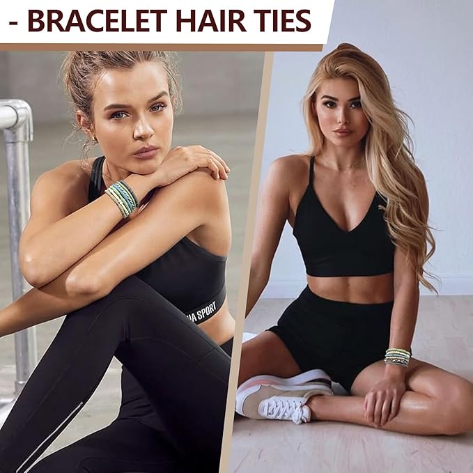 Boho hiar ties 25pcs Cute Bracelets for Thin and Thick Hair, Hair Accessories for girl or Women,Soft Dual-Use No-Damage Ties, Elastic bands，ponytail holders fo Mother's Valentine's Christmas day gift.