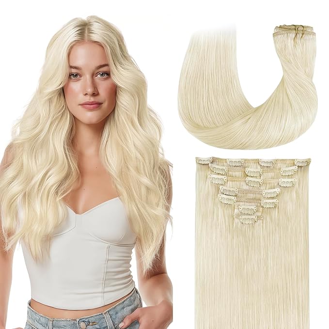 GOO GOO Clip in Hair Extensions Real Human Hair, Remy Human Hair Extensions Clip ins for Women, Natural Human Hair, 18inch 120g 7Pcs, #1000