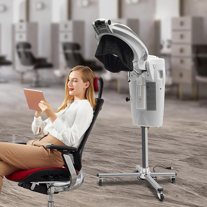 Professional Standing Hair Steamer for Salon & Home, 700W Ozone Steam Therapy with Light Scalp Care, Adjustable Height Hooded Dryer with 12 Light, Auto Shut-Off (White)