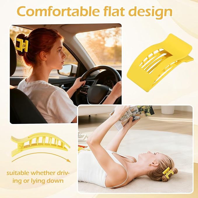 French Flat Hair Clips for Women 6pcs Hair Claw Clips for Thick or Thin Hair Matte Claw Clips for Girls Barrettes Non-Slip Strong Hold Hair Accessories for Women (Yellow)