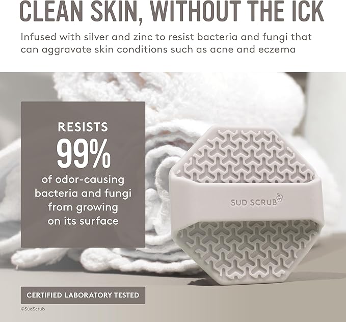 Sud Scrub® Antimicrobial Silicone Face Scrubber, 1 Pack, Gentle Face Exfoliator for Sensitive Skin, Eco Friendly Facial Cleansing Brush, Exfoliating Face Brush for Men and Women (Clay)