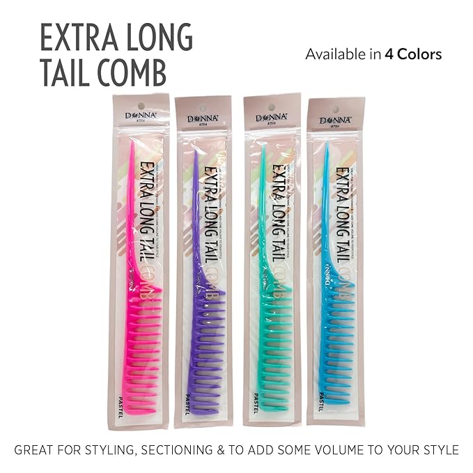 DONNA Extra Long Tail Comb – Wide Tooth Styling Comb with Long Handle for Parting, Sectioning & Braiding – Anti-Static Pastel Hair Comb for Natural & Curly Hair (PURPLE)