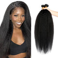 30 32 34 Inch Yaki Straight Bundles Color 1B Kinky Straight Human Hair Bundle Niegmeag Brazilian Virgin Remy Hair Extensions Double Weft Soft and Silky Natural Black Yaki Bundle 150g