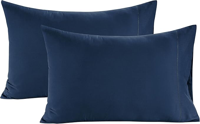 Lane Linen 100% Organic Cotton Pillow Cases Standard Size Set of 2 (20"x26") - Cotton Pillowcases Standard Size - Soft Navy Blue Pillow Cases Set of 2 - Standard Pillow Case Pack of 2 - Estate Blue