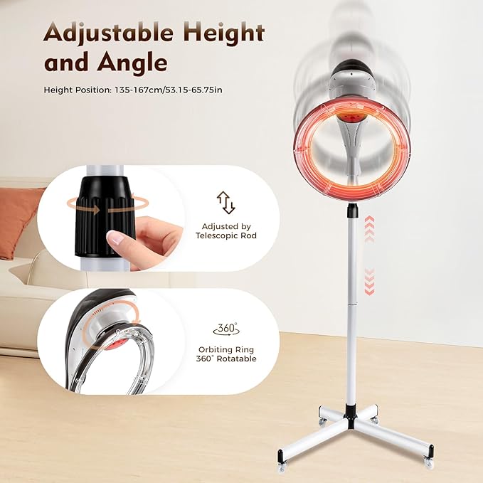 3-in-1 Orbital Rotating Hair Processor, Portable Removable Hood Dryer, Multifunctional Adjustable Hair Steamer, Vertical Professional Styling Infrared Hair Dryer, 950W for Salon Home Use, Gray