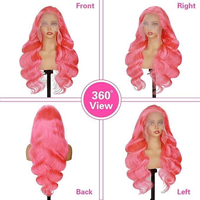 Pink Lace Front Wig Human Hair 12A 13x4 200 Density Body Wave Pink Frontal Hd Lace Pre Plucked With Baby Hair Glueless Wig 32 Inch