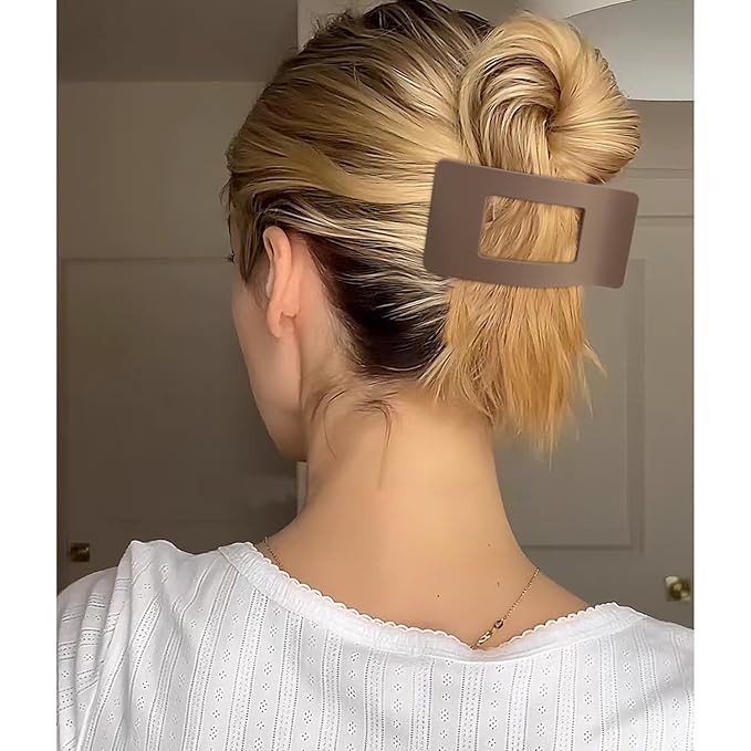 Velscrun Flat Hair Clips for Women Girls, 2 Styles 8 Pcs Lay Flat Claw Clips, Strong Hold French Duck Billed Large Side Hair Jaw Clip for All Hair Types, Non Slip Grip for Daily Styling Coffee Brown