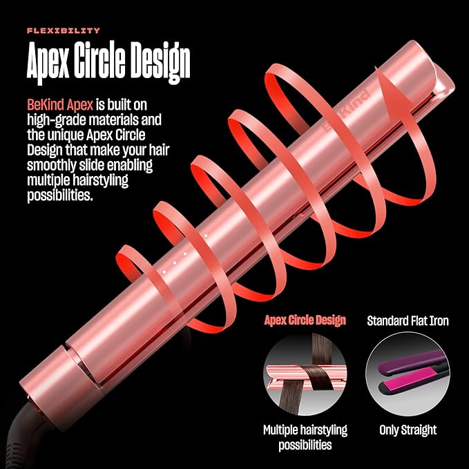 Bekind Apex 2-in-1 Hair Straightener Flat Iron | 1“ 460°F Straightener and Curler for All Hairstyles | UltraSmooth Tech | 15s Fast Heating & Temp Memory | Gift Set for Girls Women (Apex Peach)