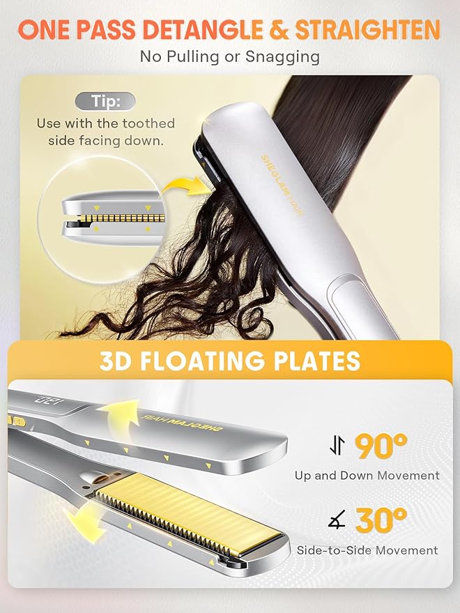 SHEGLAM Hair Straightener 1.5 inch Sleek Chic Wide Glide, 10 Million Negative Ion Flat Iron, 60s Quick Heating
