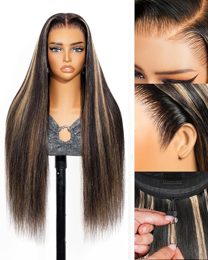 Arabella 13x6 Balayage Wig Human Hair Glueless Wigs Human Hair Pre Plucked Pre Cut 13x6 Ear to Ear Full HD Lace Front Wigs 210% Density 1B/27 Straight Wig Drawstring Wig Human Hair 20 Inch