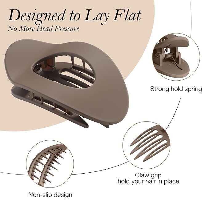 Upgraded 8 Pack French Flat Hair Clips for Women Girls, Matte Lay Flat Claw Clips, Large No-Slip Claw clips for Thick & Thin Hair, Strong Hold Styling Barrettes Accessories for Daily Styling(Neutral)