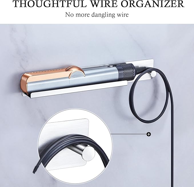 Hair Iron Holder Wall Mounted Curling Iron Holder Metal Hair Tool Organizer for Curling Wands Accessories Adhesive Hair Dryer Holder Straighteners Holder for Bathroom Barber Shops Vanity (Sliver)