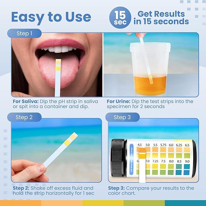 pH Test Strips for Urine & Saliva – 200 Easy-to-Use Strips for Fast, Accurate pH Testing at Home, Get Clear Acid-Alkaline Balance Results in Seconds, Perfect for Tracking Your Body's pH, 4.5-9.0 Range