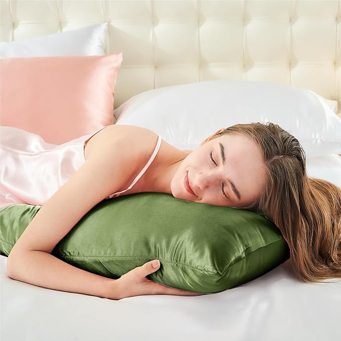 BEDELITE Satin Body Pillow Cover 2 Pack, Super Soft and Cooling Body Pillow Pillowcase for Hair and Skin, Breathable Silky Full Long Pillowcase Cover(20"x54", Cedar Green)