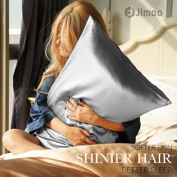 100% Mulberry Silk Pillowcase for Hair and Skin, 22 Momme Pure Natural Silk Pillow Case Both Sided with Zipper, Pillow Cover for Women Mom Men(Silver Grey, Queen 20''×30'', 2 Pack)