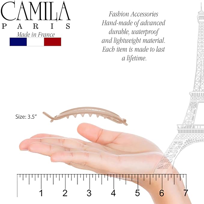 Camila Paris CP2320 French Hair Barrette Clip, Flexible Ponytail Holder No Metal Parts, Strong Hold Grip Hair Clips for Women, No Slip and Durable Styling Girls Hair Accessories, Made in France