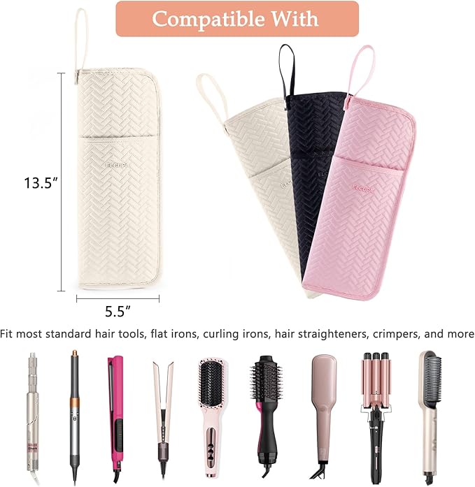 Hair Tools Travel Bag, Heat Resistant Curling Iron Holder & Flat Iron Case, Hot Tools Organizer Pouch for Hair Straightener, Hair Dryer, Crimper & Styling Accessories, Travel Makeup Bag