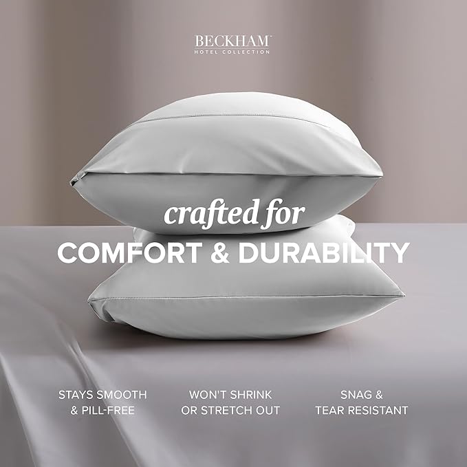 Beckham Hotel Collection Cooling Pillowcases for Hot Sleepers, Standard/Queen Size Set of 2, Cool Bedding, Envelope Closure, Silky Soft, Breathable, Moisture-Wicking, White