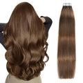 SUYYA Tape in Hair Extensions Chocolate Brown 100% Remy Human Hair 20 inches 20pcs 50g/pack Straight Seamless Skin Weft Tape Hair Extensions(20Inch #4 Dark Brown)