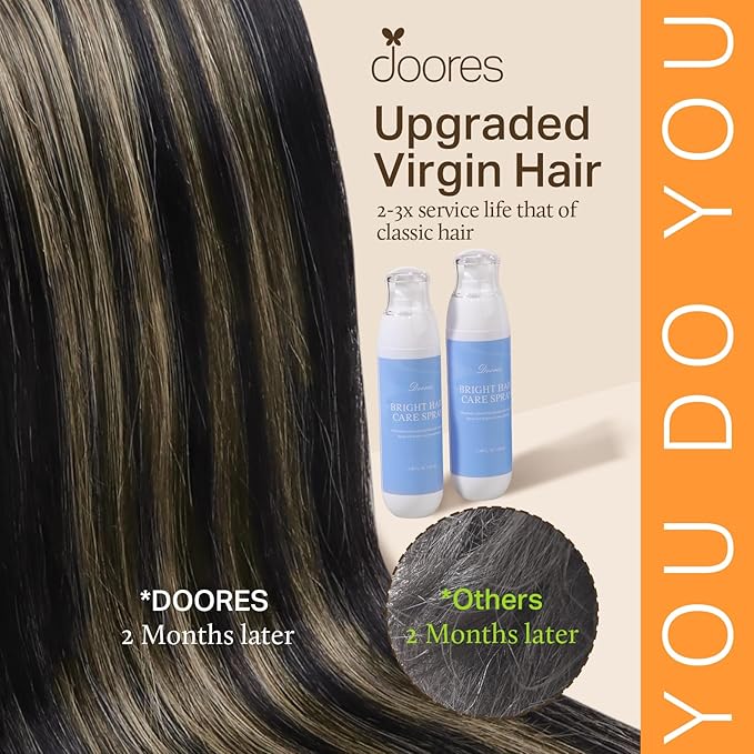 DOORES Hair Extensions Clip ins, Balayage Natural Black to Light Blonde 7pcs 14 Inch 110g, Seamless Clip in Hair Extensions Remy Thick Straight Invisi Edge Weft